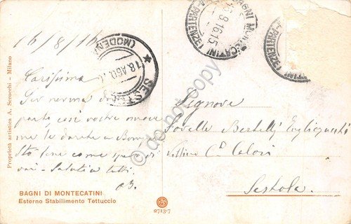 Cartolina Bagni di Montecatini Stabilimento Tettuccio illustrata Guerzoni 1916 | Immagine Gallery 2