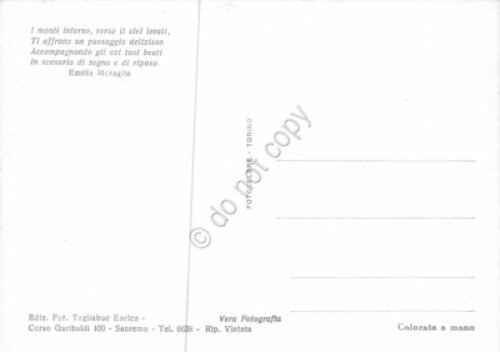 Cartolina Baiardo Panorama colorata poesia E. Moraglia al retro