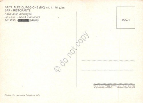 Cartolina Baita Alpe Quaggione Ristorante Zio Lalo