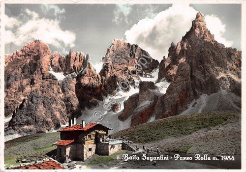 Cartolina Baita Segantini Passo Rolle 1954
