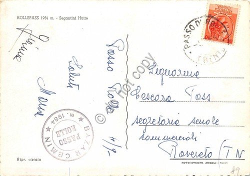 Cartolina Baita Segantini Passo Rolle 1954