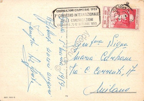 Cartolina Bambini illustrata timbro a targhetta Convegno comunicazioni Genova 59 | Immagine principale