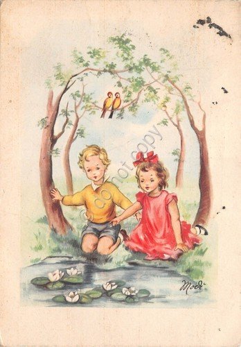 Cartolina Bambini illustrata timbro a targhetta Convegno comunicazioni Genova 59