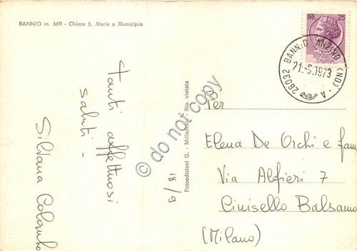 Cartolina Bannio Chiesa S. Maria Municipio 1973