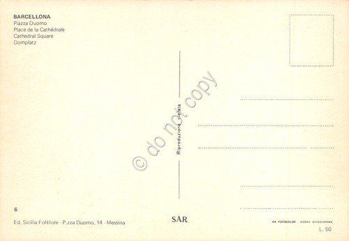 Cartolina Barcellona Messina Piazza Duomo case auto animata negozi