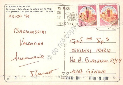 Cartolina Bardonecchia panorama paese catena Re Magi timbro Bardonecchia 1994 | Immagine Gallery 2