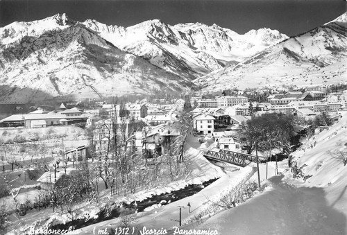 Cartolina Bardonecchia panorama parziale con neve 1965