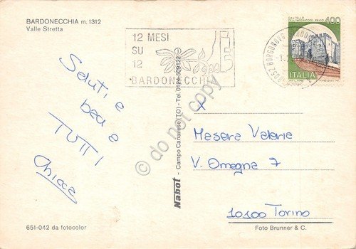 Cartolina Bardonecchia Valle Stretta timbro a targhetta Bardonecchia (Torino) | Immagine principale