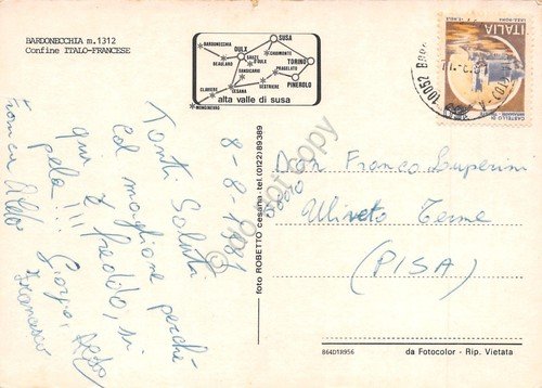 Cartolina Bardonecchia vedute varie Traforo Frejus Hotel Gangia galleria 1981