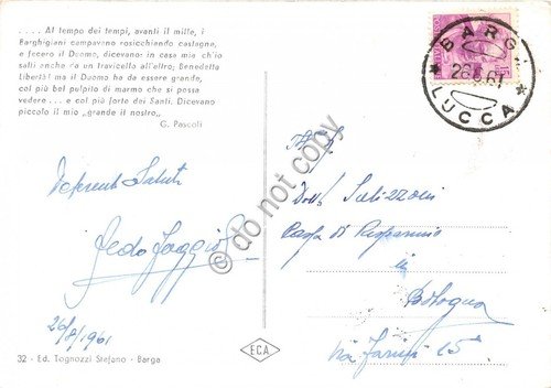 Cartolina Barga Duomo Interno 1961 al retro poesia Pascoli | Immagine Gallery 2