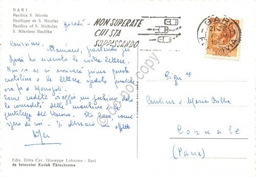 Cartolina Bari Basilica S, Nicola Timbro a targhetta stradale 1961 | Immagine principale