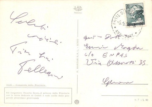 Cartolina Bari Campanile della Provincia panorama lungomare