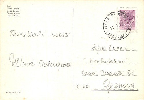 Cartolina Bari Corso Cavour auto d'epoca 1973