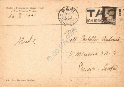 Cartolina Bari Fontana di Piazza Roma Via V. Veneto animata …