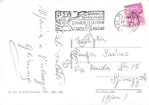 Cartolina Bari Lungomare Nazario Sauro 1963