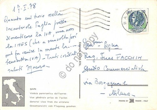 Cartolina Bari Panorama aereo 1978