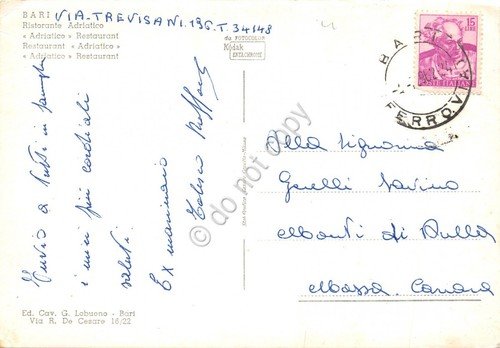 Cartolina Bari Ristorante Adriatico 1962 | Immagine Gallery 2