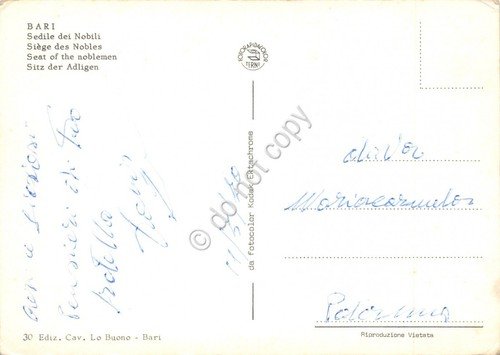 Cartolina Bari Sedile dei Nobili 1970 | Immagine Gallery 2