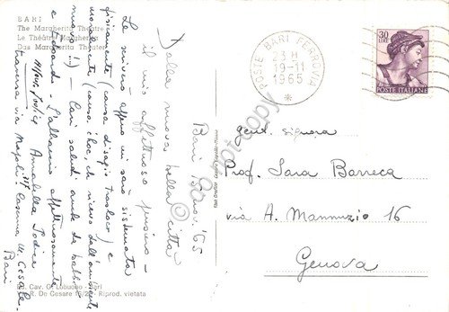 Cartolina Bari Teatro Margherita strada auto bus 1965