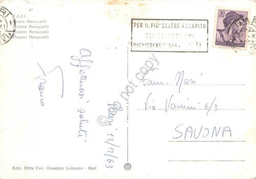 Cartolina Bari Teatro Petruzzelli 1963 animata