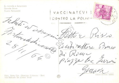 Cartolina Bari vedute timbro a targhetta vaccinatevi contro la polio … | Immagine Gallery 2