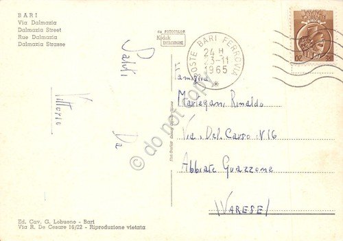 Cartolina Bari Via Dalmazia case strada auto 1965 | Immagine Gallery 2