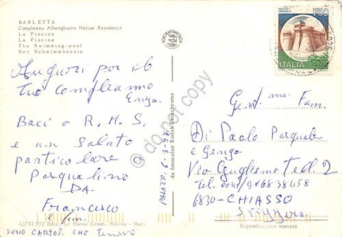 Cartolina Barletta Albergo Helios Residence piscina 1997 (Bari) | Immagine Gallery 2