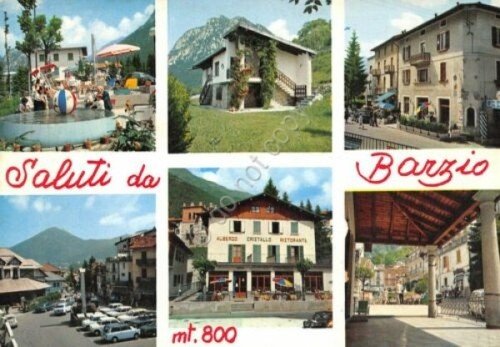 Cartolina Barzio vedute e Albergo Cristallo (Lecco)