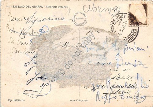 Cartolina Bassano del Grappa Panorama 1941