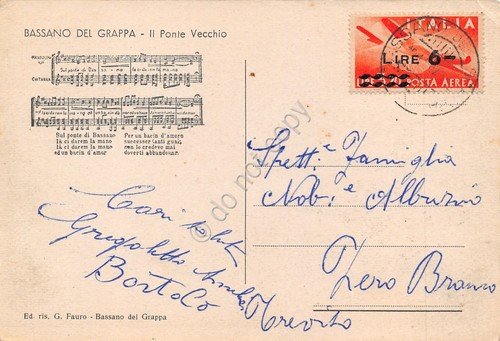 Cartolina Bassano Ponte Vecchio con spartito canzone | Immagine Gallery 2