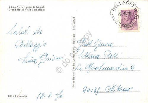 Cartolina Bellagio Grand Hotel Villa Serbelloni dal Lago 1970 | Immagine Gallery 2