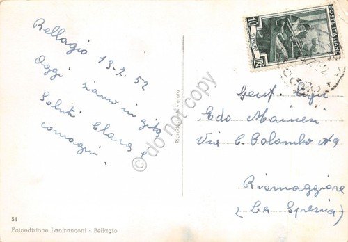 Cartolina Bellagio Lago di Como panorama dal lago 1952 | Immagine Gallery 2