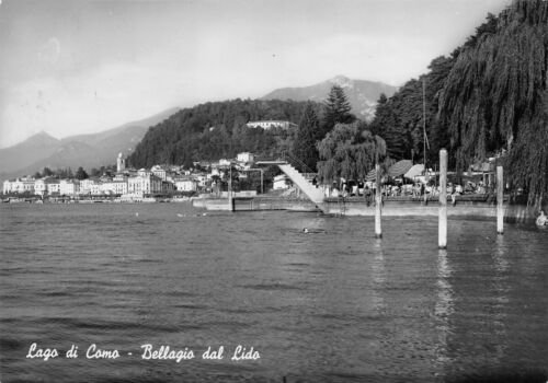 Cartolina Bellagio panorama dal lido 1956 (Como)