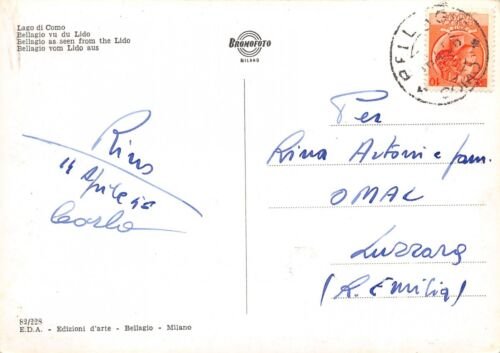 Cartolina Bellagio panorama dal lido 1956 (Como)