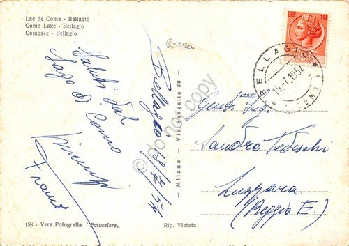 Cartolina Bellagio panorama parziale 1954 (Como)
