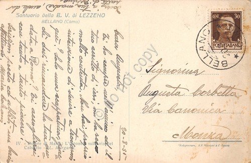 Cartolina Bellano Santuario di Lezzeno Dolore di Maria 1935 (Como) | Immagine Gallery 2