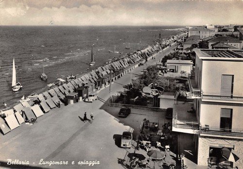 Cartolina Bellaria Lungomare spiaggia 1958