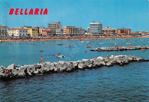 Cartolina Bellaria panorama dal mare porticciolo in pietra 1978
