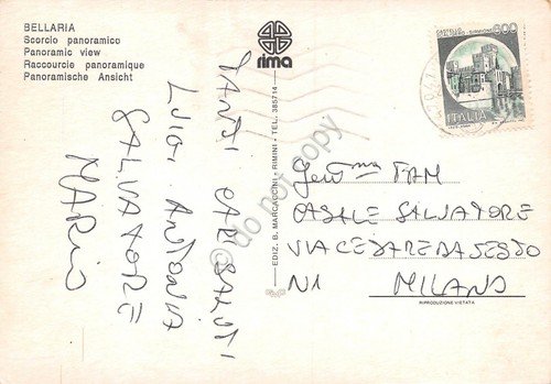 Cartolina Bellaria Panorama parziale e barche
