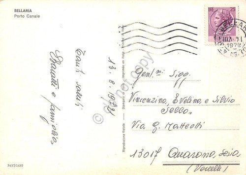 Cartolina Bellaria Porto Canale panorama dal mare parca bandiere 1972 …