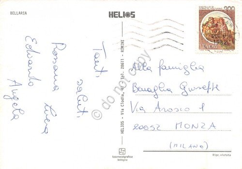 Cartolina Bellaria vista della spiaggia dal mare barca disegno di … | Immagine Gallery 2