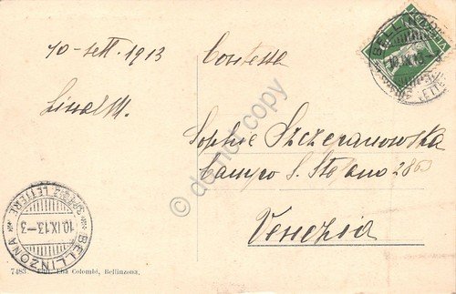 Cartolina Bellinzona Castello Unterwalden 1913