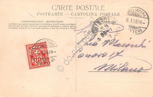 Cartolina Bellinzona panorama con ferrovia 1906 | Immagine Gallery 2