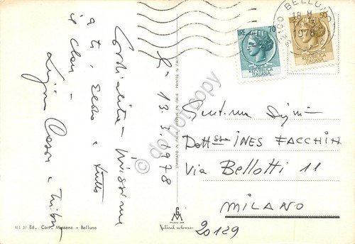 Cartolina Belluno 5 vedute notturno