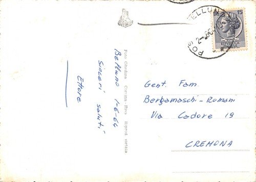 Cartolina Belluno Palazzo Comunale 1964