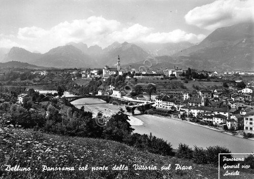 Cartolina Belluno Panorama con Ponte della Vittoria sul Piave | Immagine principale