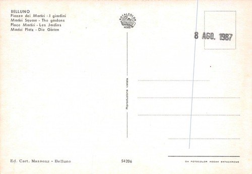 Cartolina Belluno Piazza Martiri Giardini | Immagine Gallery 2