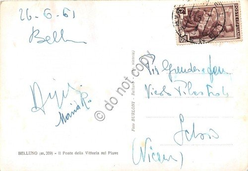 Cartolina Belluno Ponte della Vittoria 1961