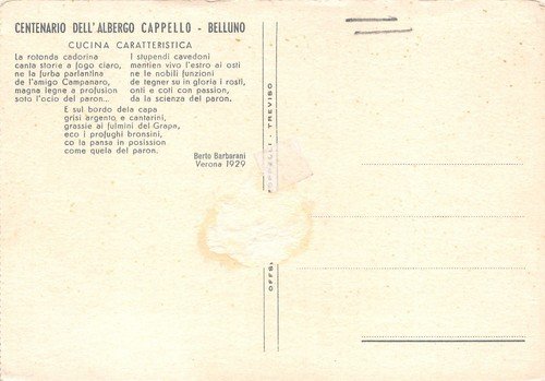 Cartolina Belluno Ristorante Cappello Centenario Illustrata Della Coletta 1938