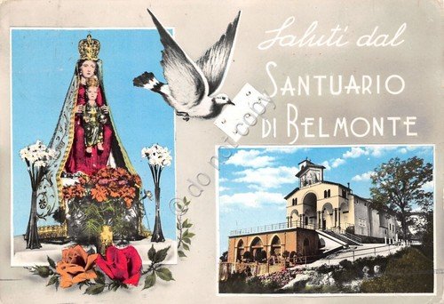 Cartolina Belmonte Santuario vedute timbro Ristorante Faletto anni '60 (Torino)